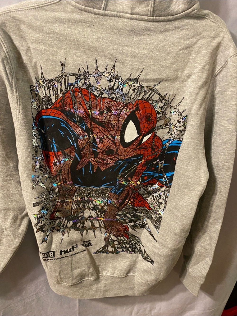 Spider-Man HUF Light Gray Full-Zip Hooded Sweatshirt